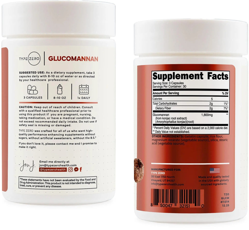 Type Zero Clean Glucomannan Konjac Root Extract (90 Capsules)(1,800 MG Per Serving) - 30 Servings, Non-GMO, Gluten Free - TrustMedUSA