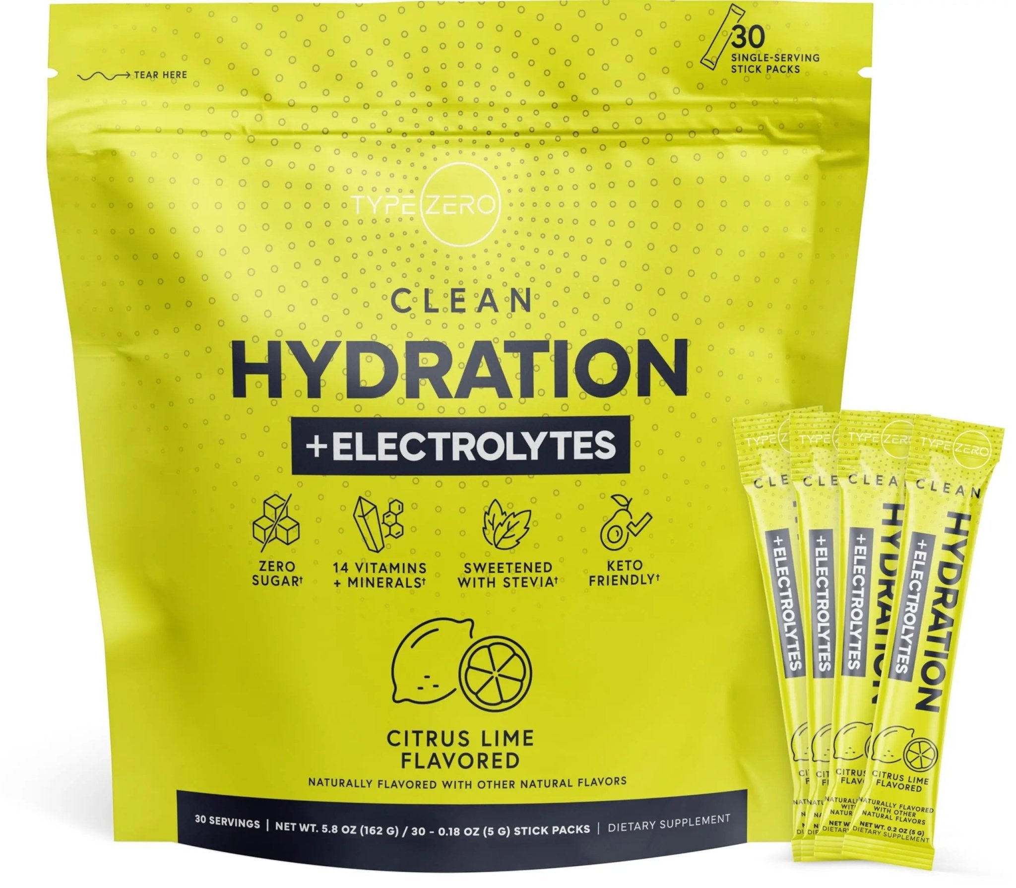Type Zero Clean Hydration + Electrolytes Drink Mix (30 Single-Serving Packets) (Citrus Lime Flavored) - Advanced Hydration for Any Occasion - TrustMedUSA