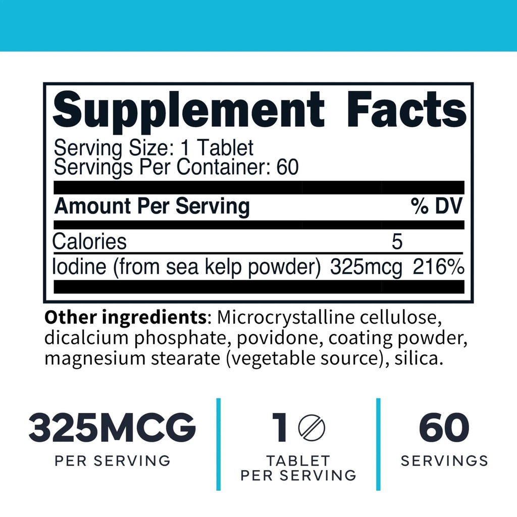 Type Zero Clean Iodine Tablets (60 Servings, 325 MCG Per Serving) - from Sea Kelp, Non-GMO, Gluten Free - TrustMedUSA