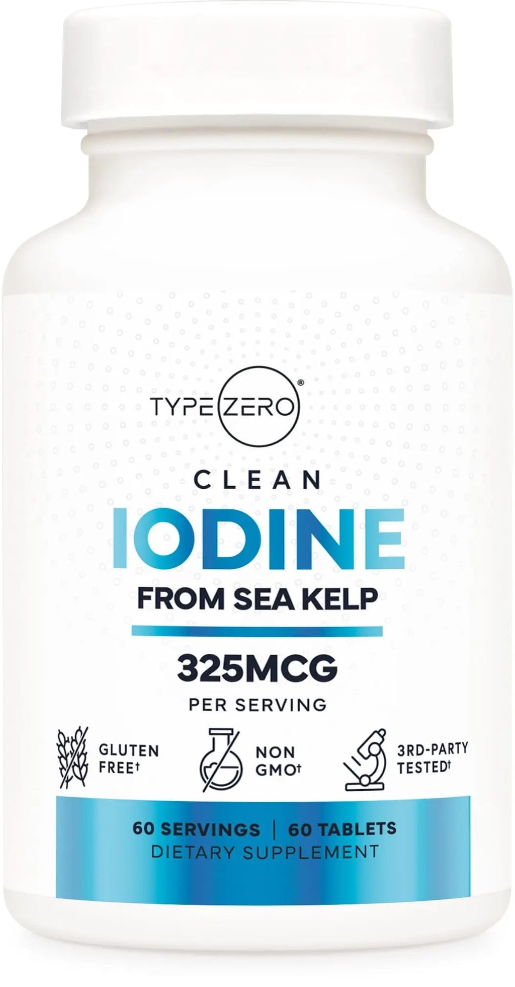 Type Zero Clean Iodine Tablets (60 Servings, 325 MCG Per Serving) - from Sea Kelp, Non-GMO, Gluten Free - TrustMedUSA