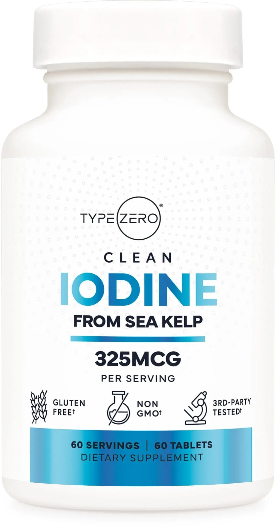 Type Zero Clean Iodine Tablets (60 Servings, 325 MCG Per Serving) - from Sea Kelp, Non-GMO, Gluten Free - TrustMedUSA