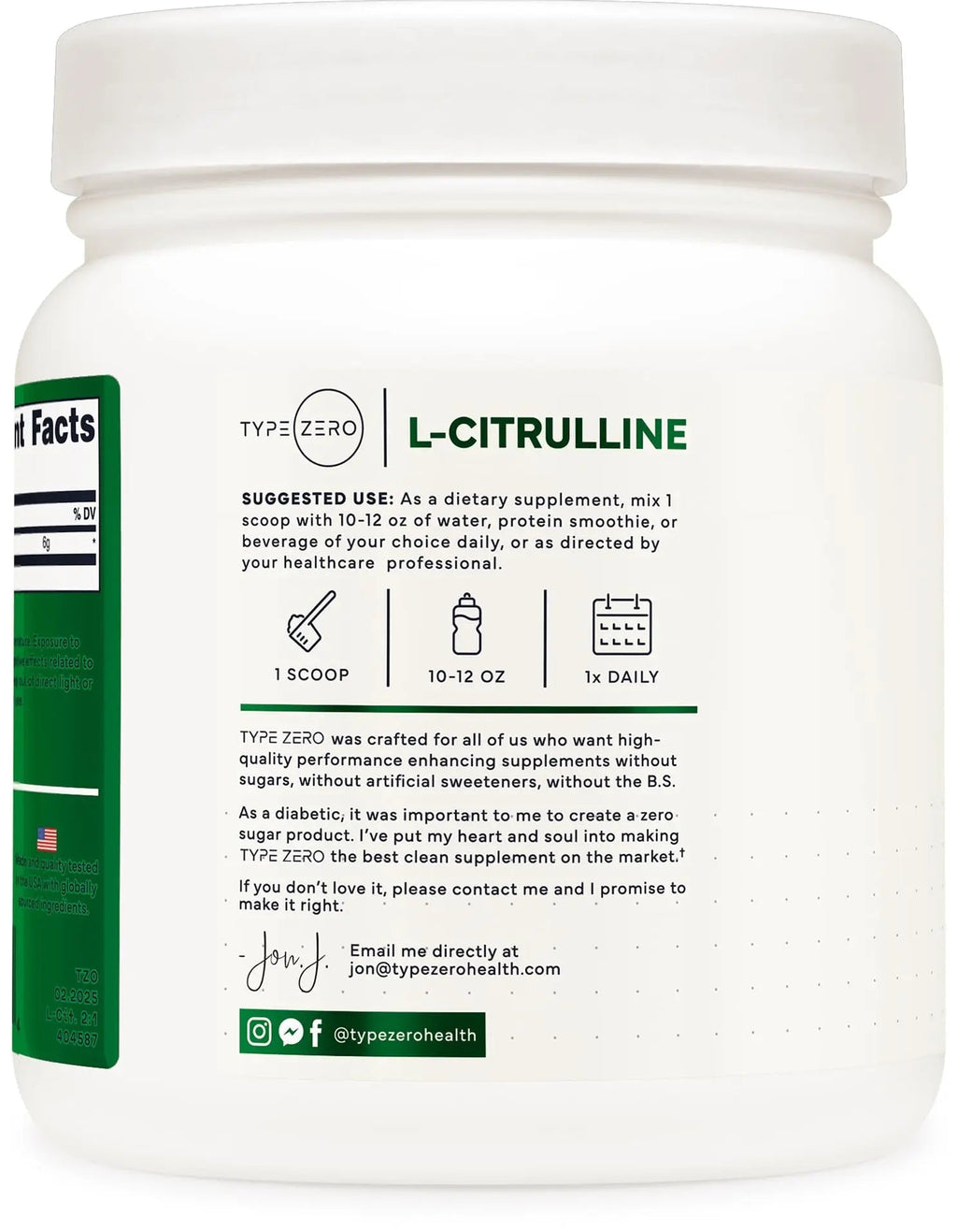 Type Zero Clean L-Citrulline Malate 2:1 Powder Drink Mix (500g, Unflavored) (83 Servings) - Keto Friendly, Gluten Free, Non-GMO - TrustMedUSA