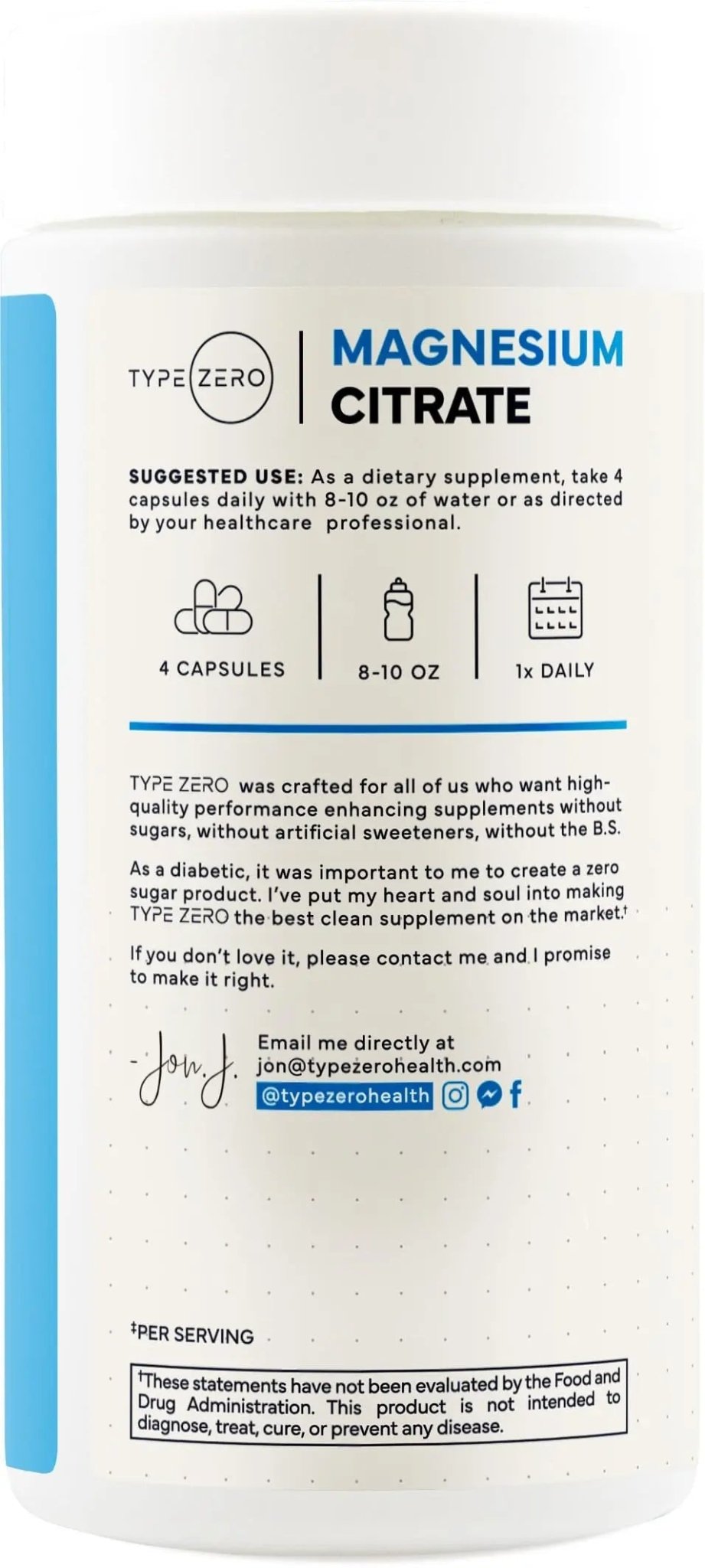 Type Zero Clean Magnesium Citrate Capsules (420mg Per Serving - 200 Capsules) Pure Magnesium Citrate Supplement, Non-GMO - Gluten Free, 50 Servings - TrustMedUSA
