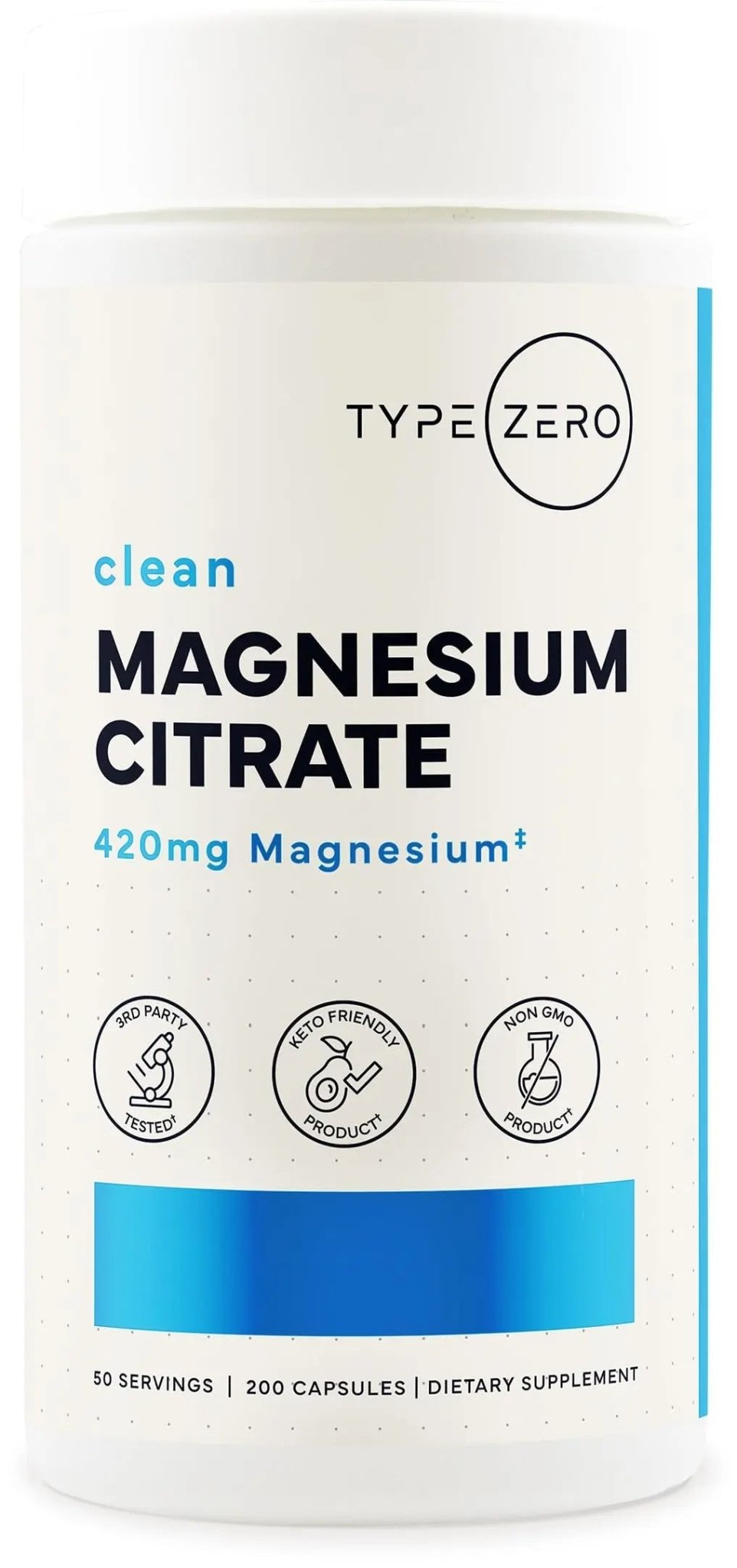 Type Zero Clean Magnesium Citrate Capsules (420mg Per Serving - 200 Capsules) Pure Magnesium Citrate Supplement, Non-GMO - Gluten Free, 50 Servings - TrustMedUSA