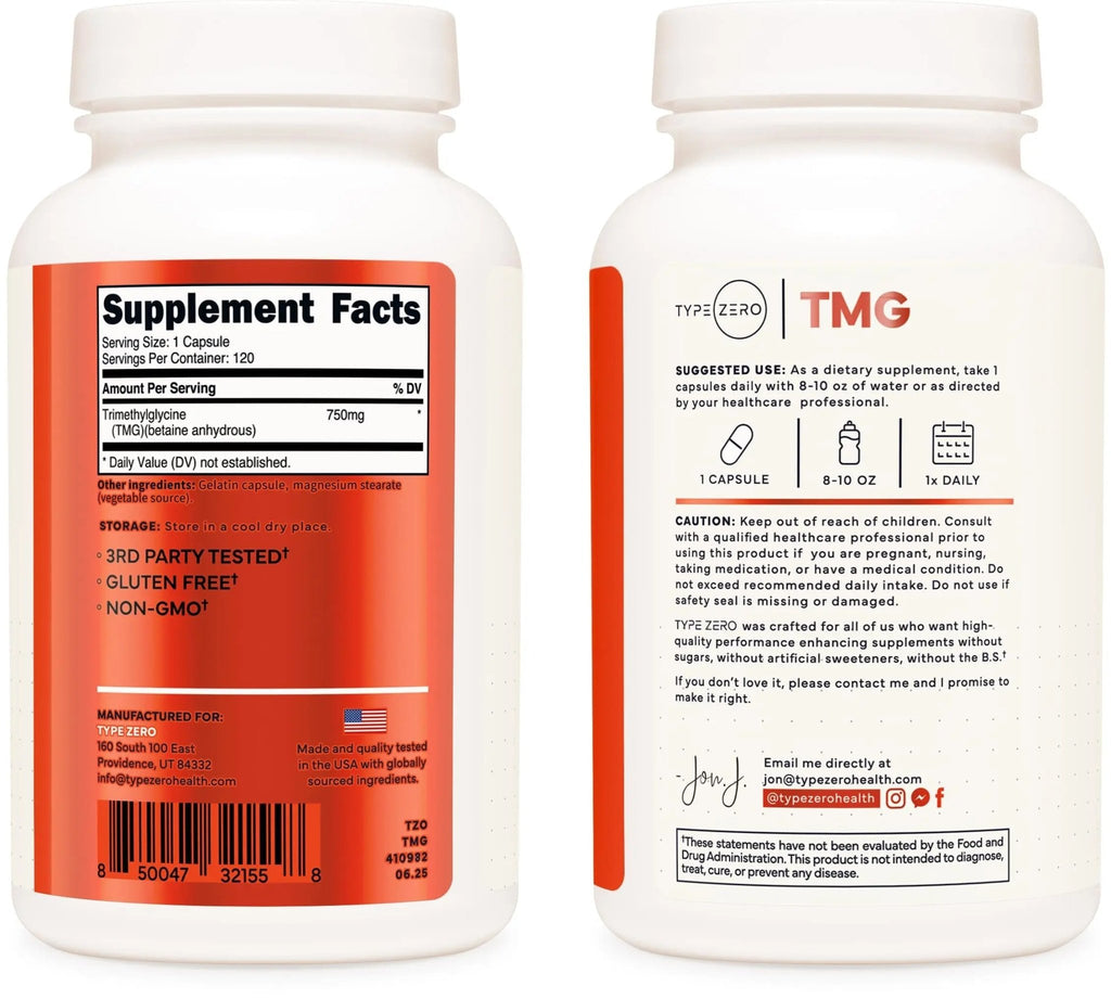 Type Zero Clean TMG Trimethylglycine Capsules (120 Servings) - Non GMO, Gluten Free - TrustMedUSA