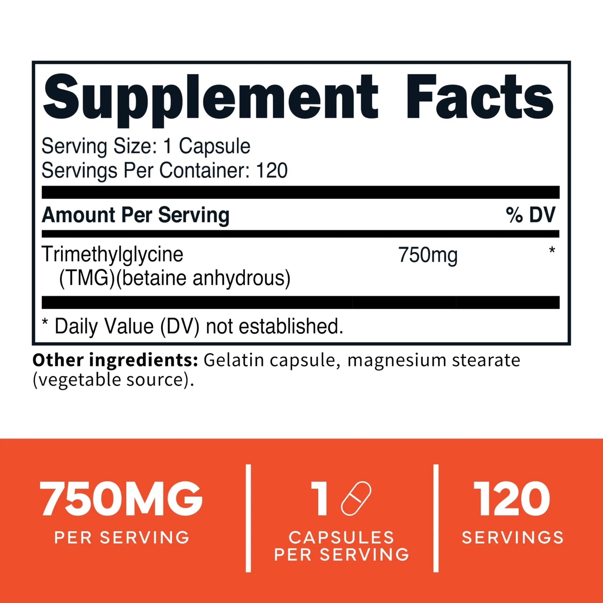 Type Zero Clean TMG Trimethylglycine Capsules (120 Servings) - Non GMO, Gluten Free - TrustMedUSA