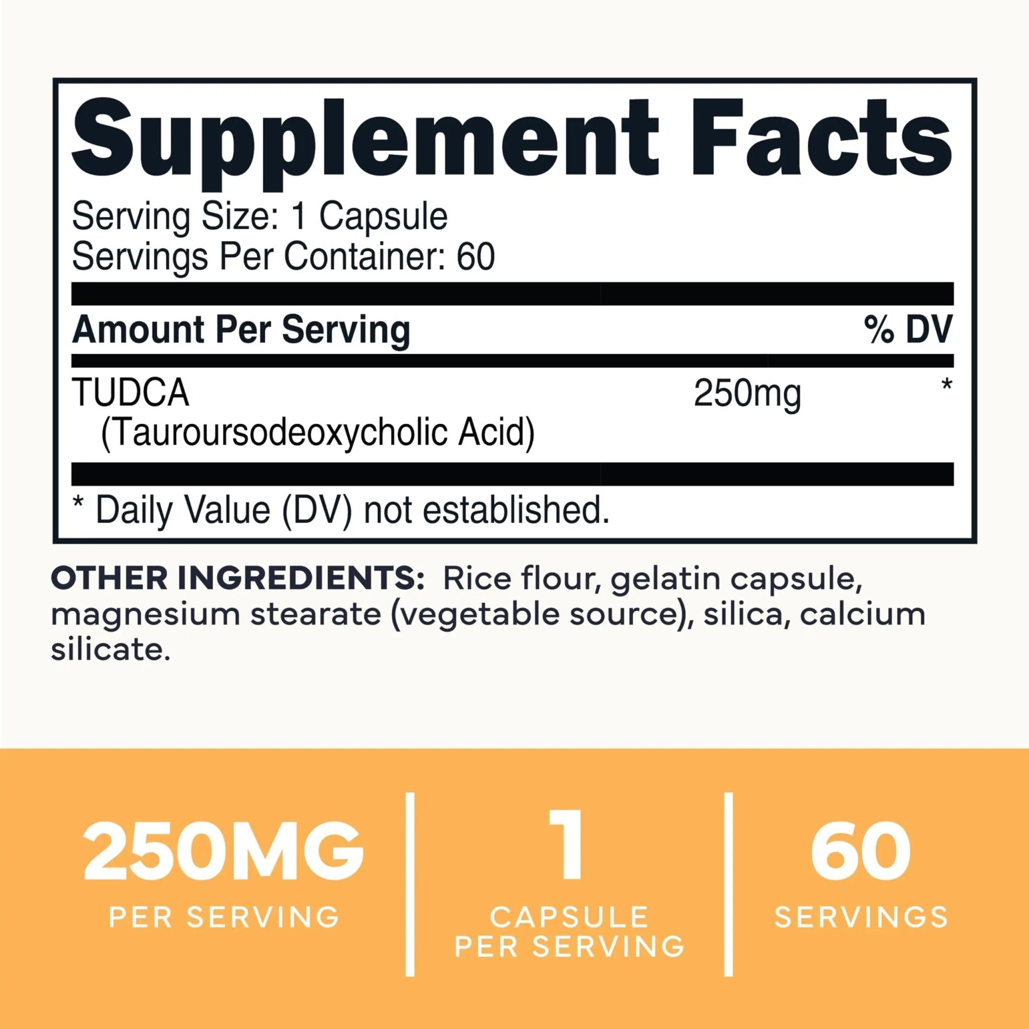 Type Zero Clean TUDCA Capsules 250mg - Pure Tauroursodeoxycholic Acid Supplement - Bile Salt Derivative - 60 Capsules, 60 Servings - TrustMedUSA