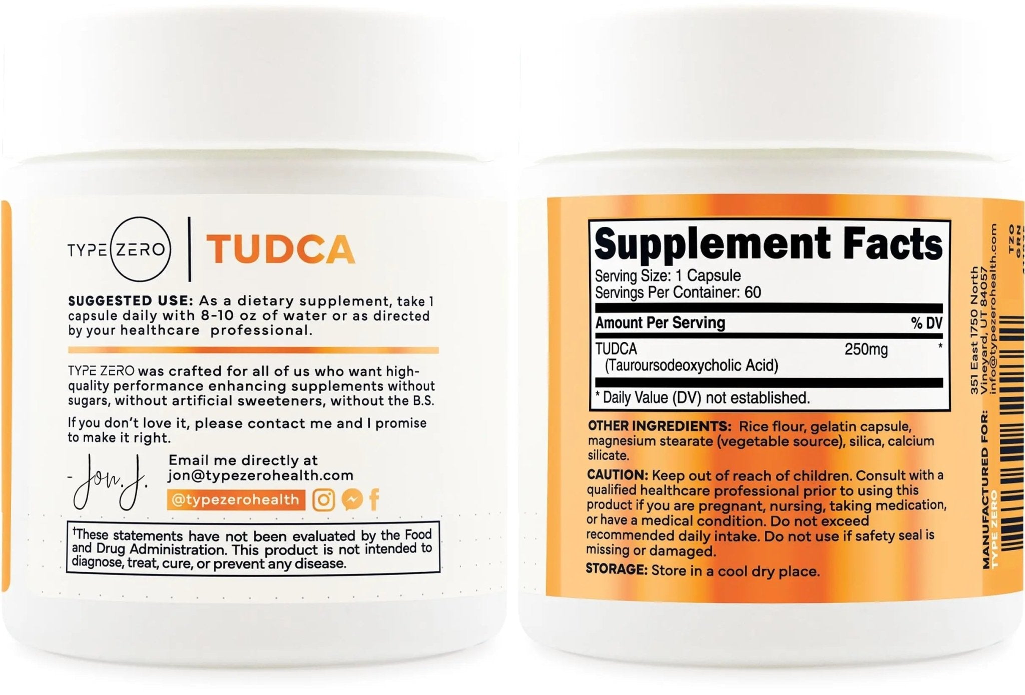 Type Zero Clean TUDCA Capsules 250mg - Pure Tauroursodeoxycholic Acid Supplement - Bile Salt Derivative - 60 Capsules, 60 Servings - TrustMedUSA
