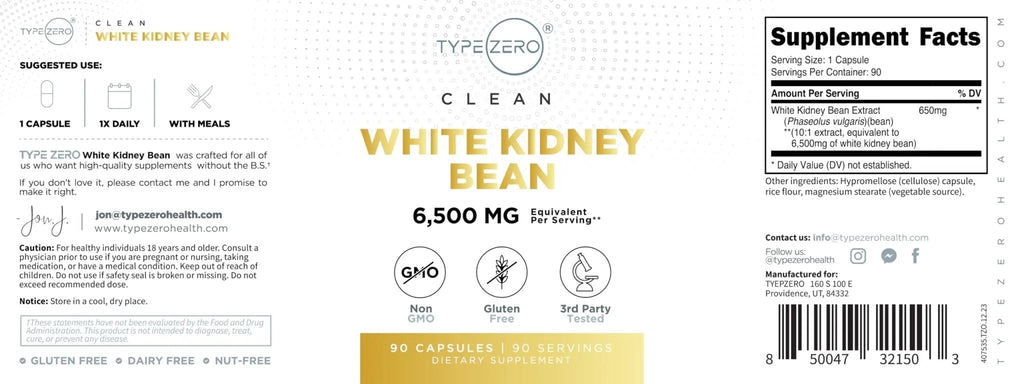 Type Zero Clean White Kidney Bean Capsules (6,500 MG Equivalent Per Serving, 90 Count) - Non-GMO, Gluten Free - TrustMedUSA