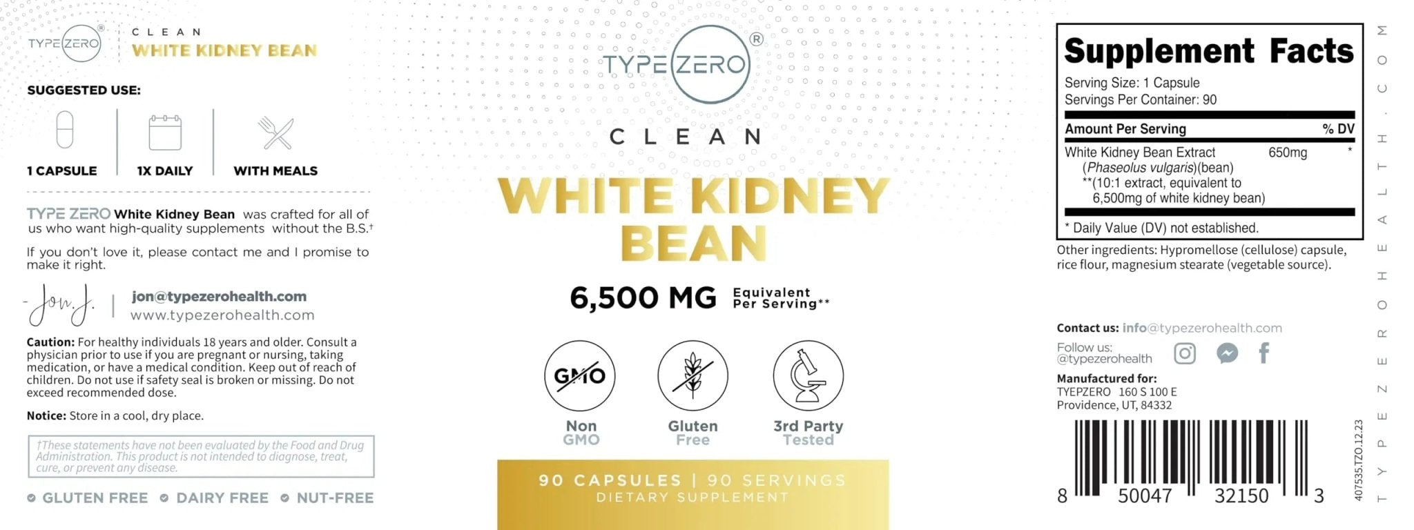Type Zero Clean White Kidney Bean Capsules (6,500 MG Equivalent Per Serving, 90 Count) - Non-GMO, Gluten Free - TrustMedUSA