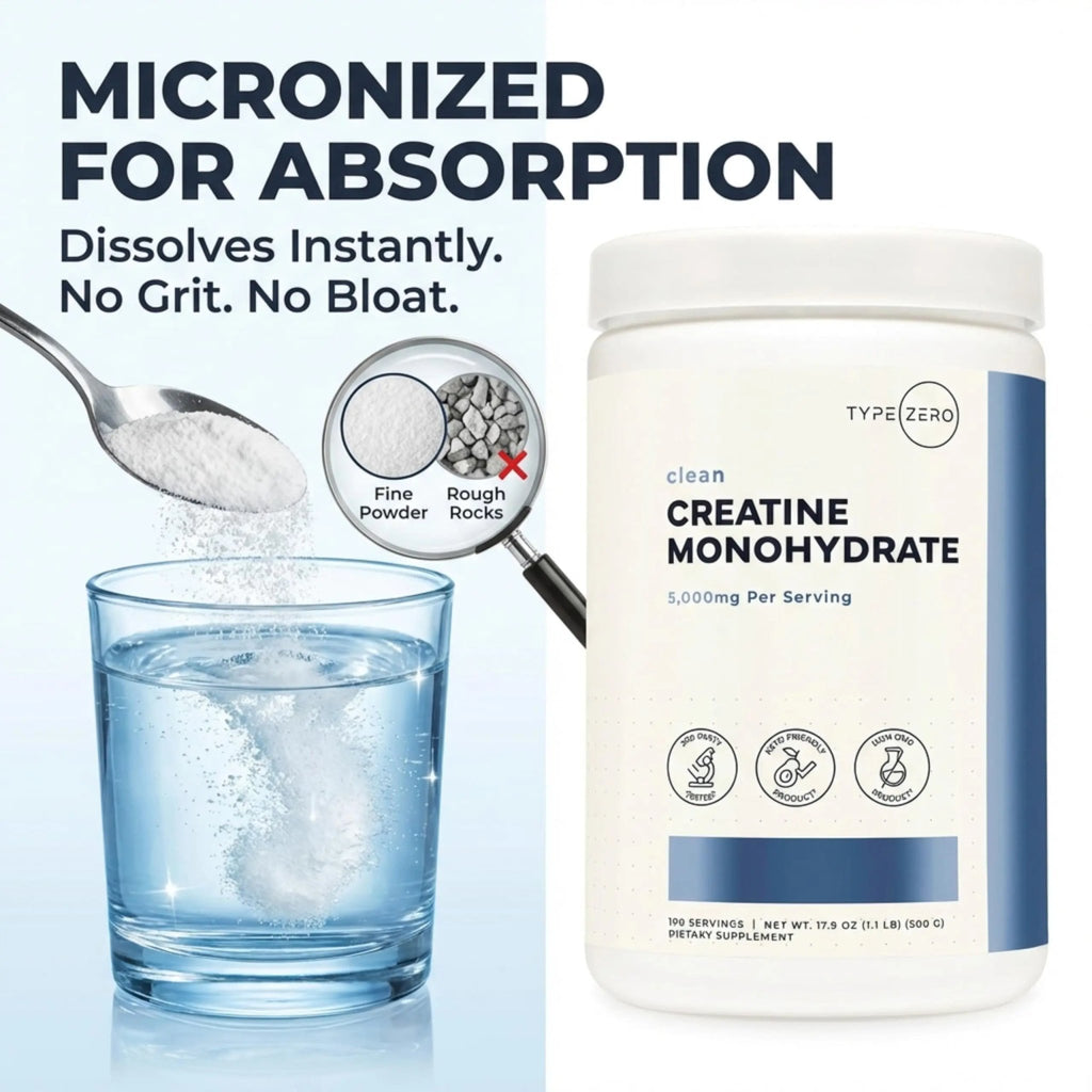 Type Zero Creatine Monohydrate Powder (Unflavored | 500g), 5000 mg Per Serving, Micronized, Zero Sugar, Keto Friendly & Gluten Free, 100 Servings - TrustMedUSA