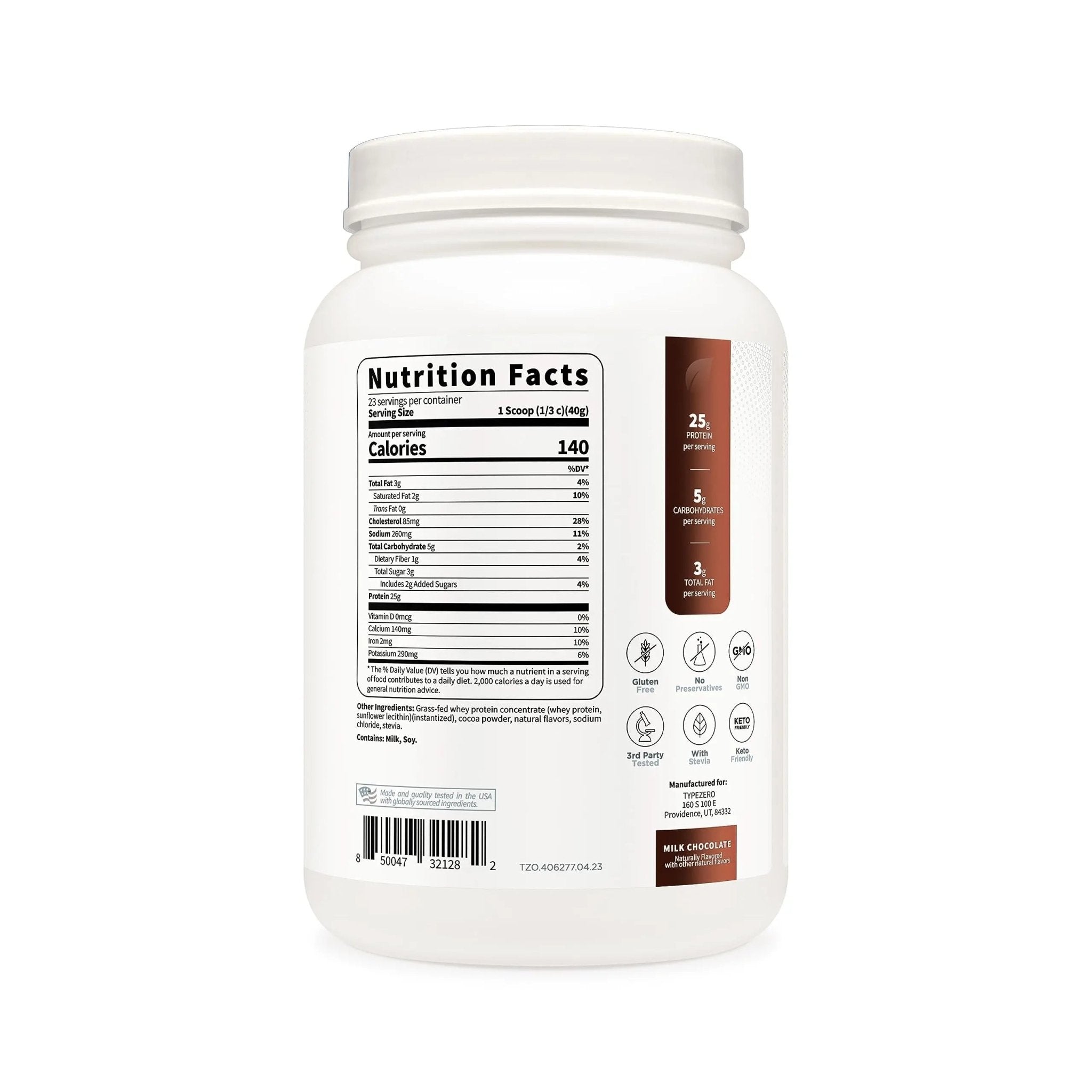 Type Zero Grass Fed Whey Protein Concentrate Powder (Chocolate, 2LBS) - Gluten Free - TrustMedUSA