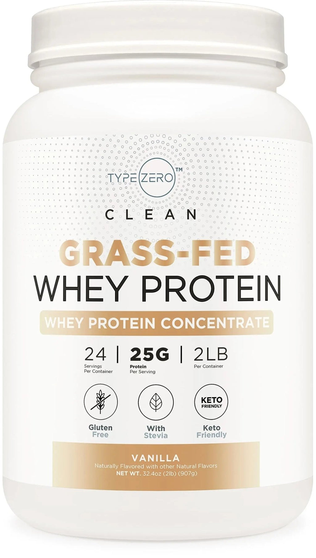 Type Zero Grass Fed Whey Protein Concentrate Powder (Vanilla, 2LBS) - Gluten Free - TrustMedUSA