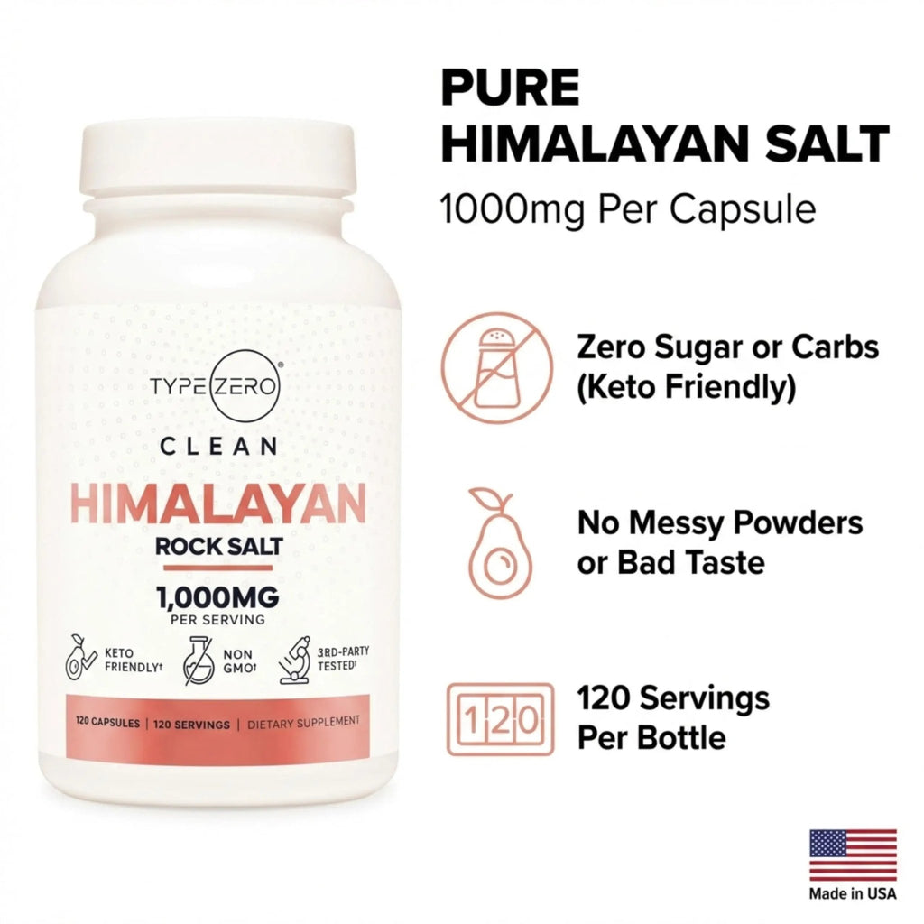 Type Zero Himalayan Rock Salt Capsules (120 Capsules) (1000mg per Serving) - TrustMedUSA