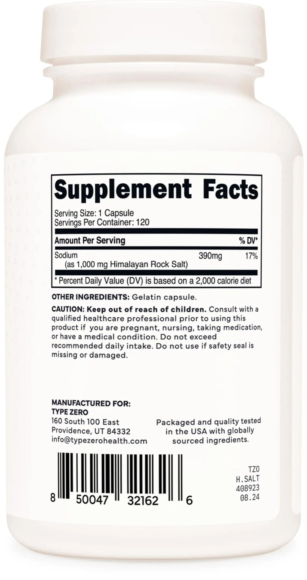 Type Zero Himalayan Rock Salt Capsules (120 Capsules) (1000mg per Serving) - TrustMedUSA