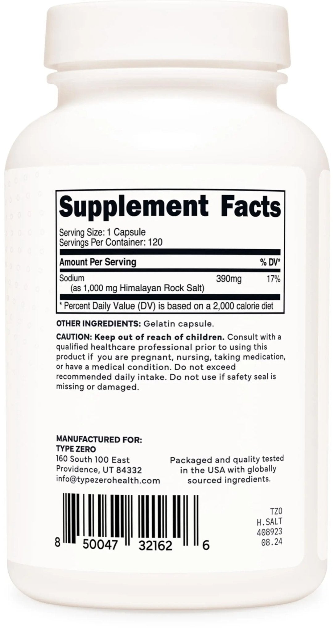 Type Zero Himalayan Rock Salt Capsules (120 Capsules) (1000mg per Serving) - TrustMedUSA