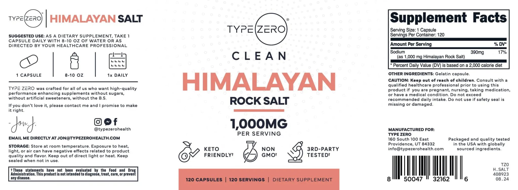 Type Zero Himalayan Rock Salt Capsules (120 Capsules) (1000mg per Serving) - TrustMedUSA
