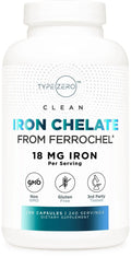 Type Zero Iron Chelate Capsules (18 MG, 240 CAPS) from Ferrochel Ferrous Bisglycinate Chelate - Non-GMO and Gluten Free - TrustMedUSA