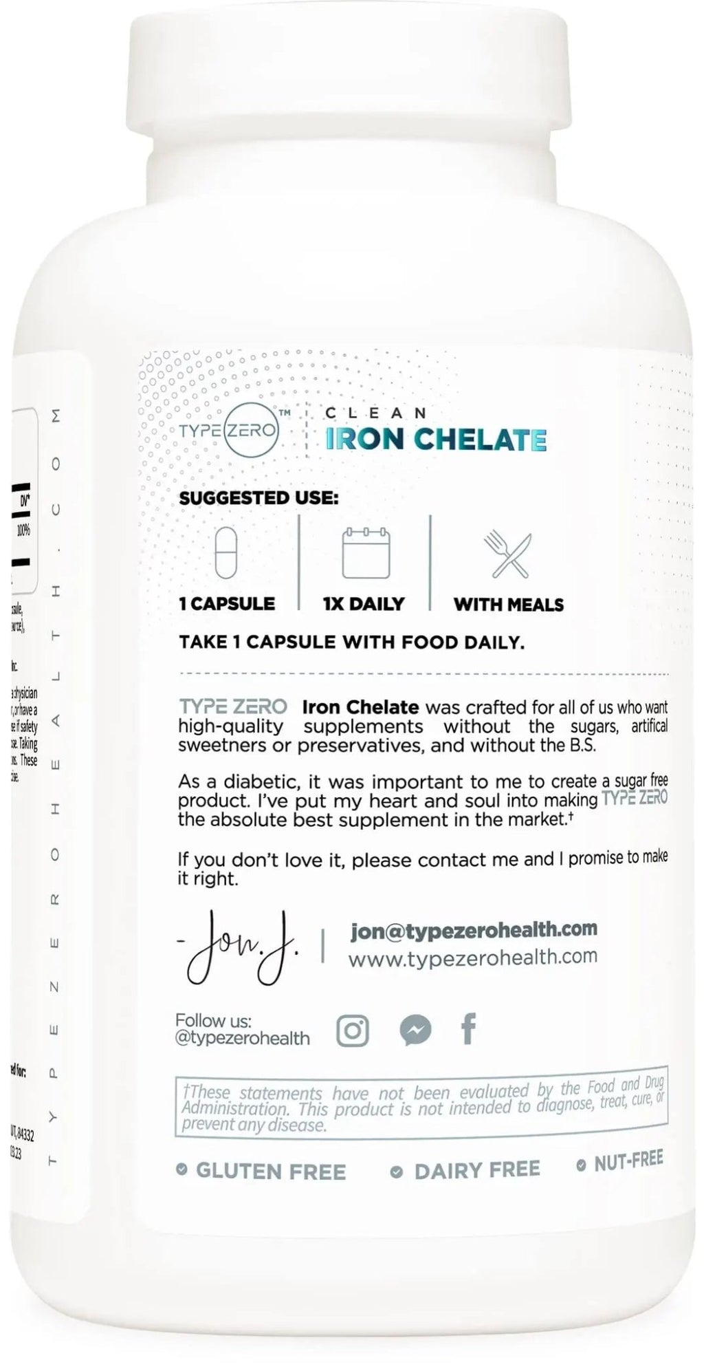 Type Zero Iron Chelate Capsules (18 MG, 240 CAPS) from Ferrochel Ferrous Bisglycinate Chelate - Non-GMO and Gluten Free - TrustMedUSA