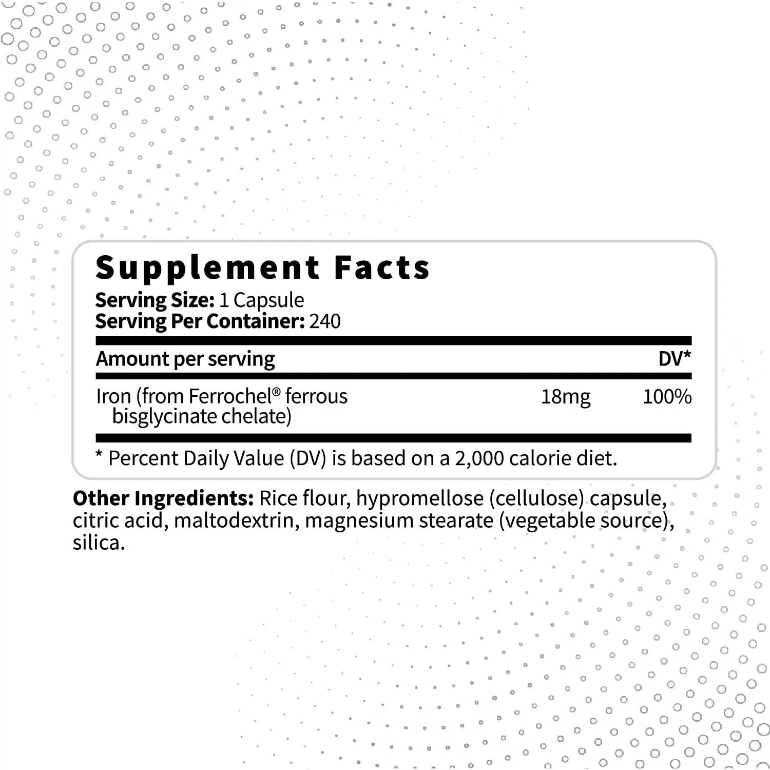 Type Zero Iron Chelate Capsules (18 MG, 240 CAPS) from Ferrochel Ferrous Bisglycinate Chelate - Non-GMO and Gluten Free - TrustMedUSA