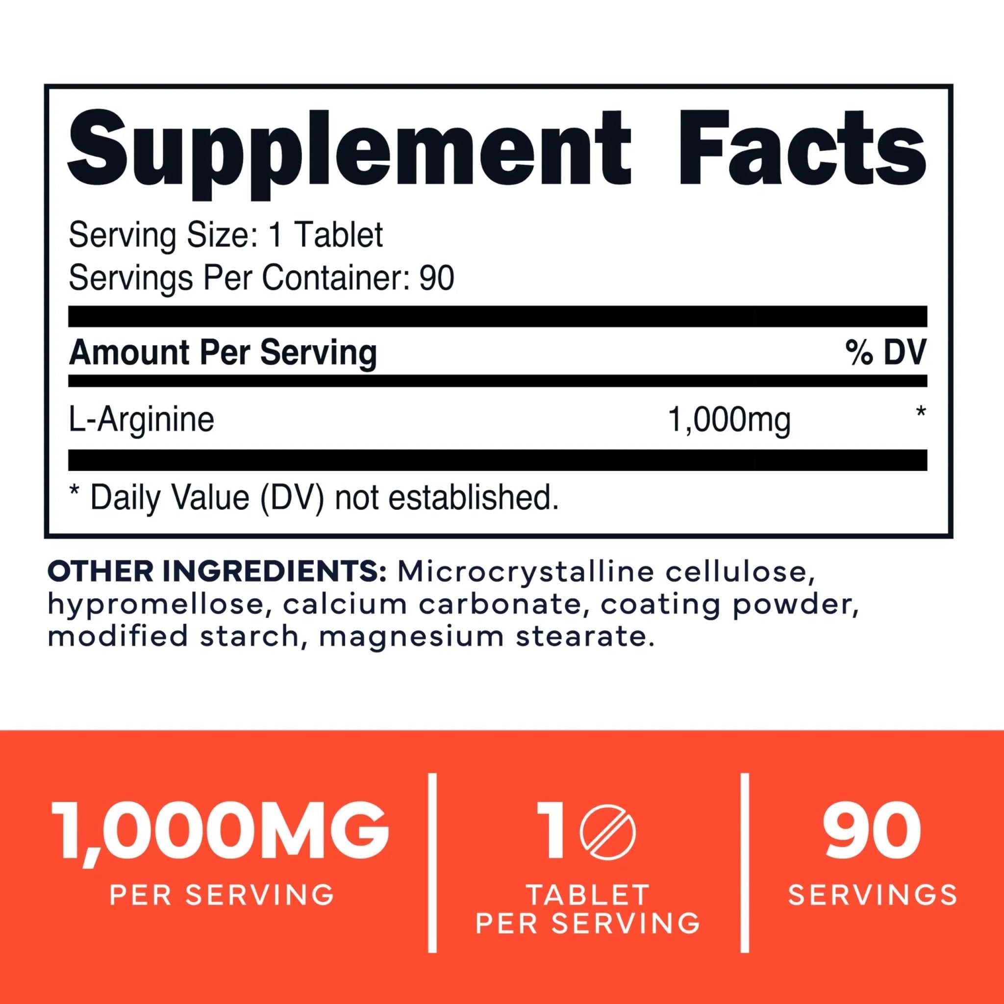 Type Zero L-Arginine 90 Tablets 1,000 mg per Serving - Non-GMO - TrustMedUSA