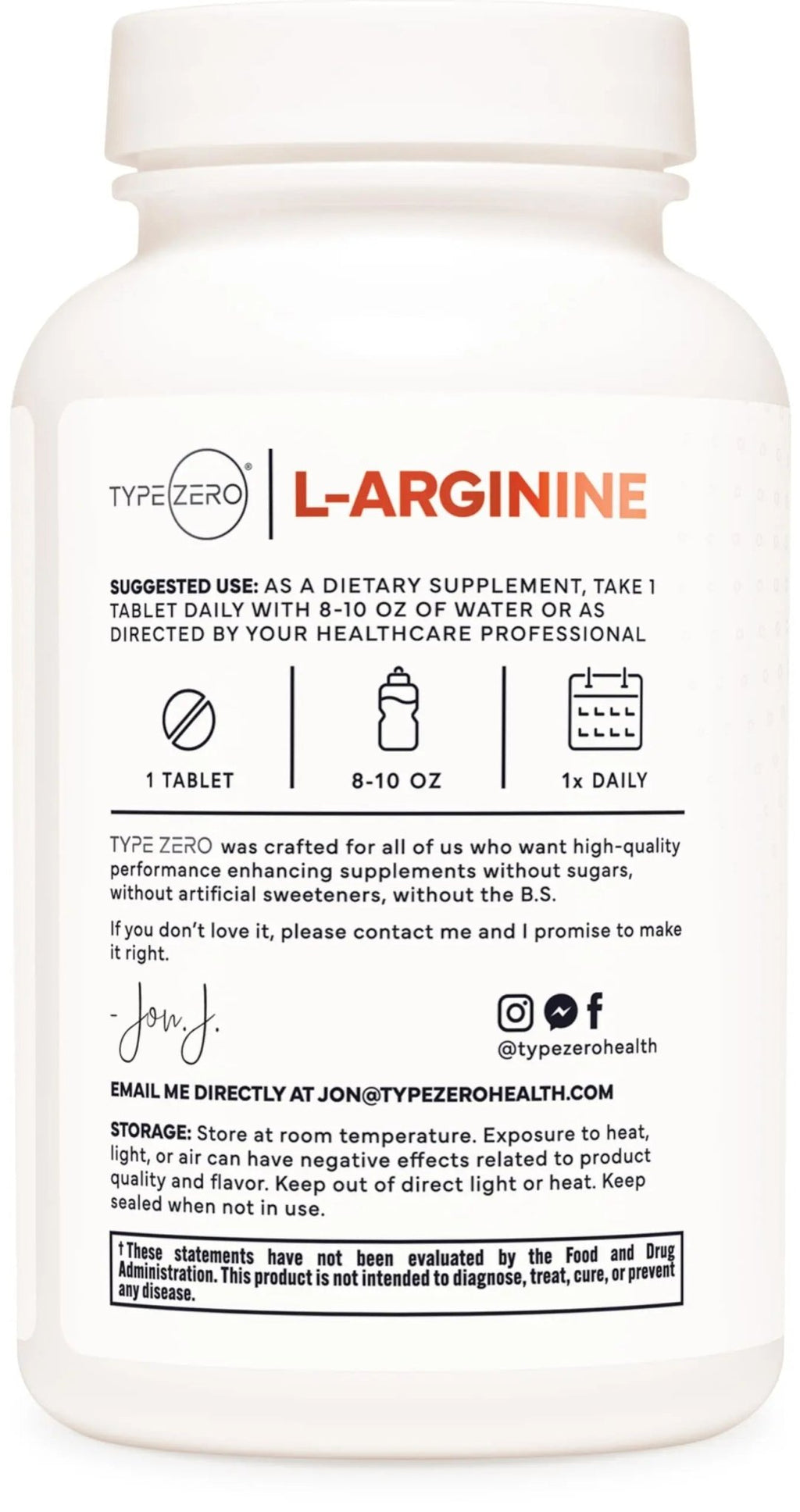 Type Zero L-Arginine 90 Tablets 1,000 mg per Serving - Non-GMO - TrustMedUSA