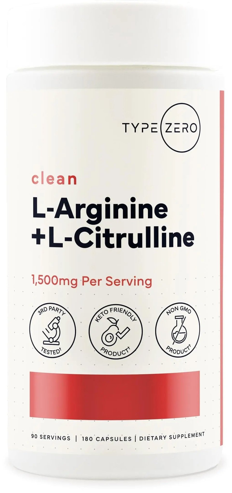 Type Zero L-Arginine + L-Citrulline Supplement (1500mg) - Nitric Oxide Booster - Clean, Keto-Friendly, GMO-Free, 180 Capsules, 90 Servings - TrustMedUSA