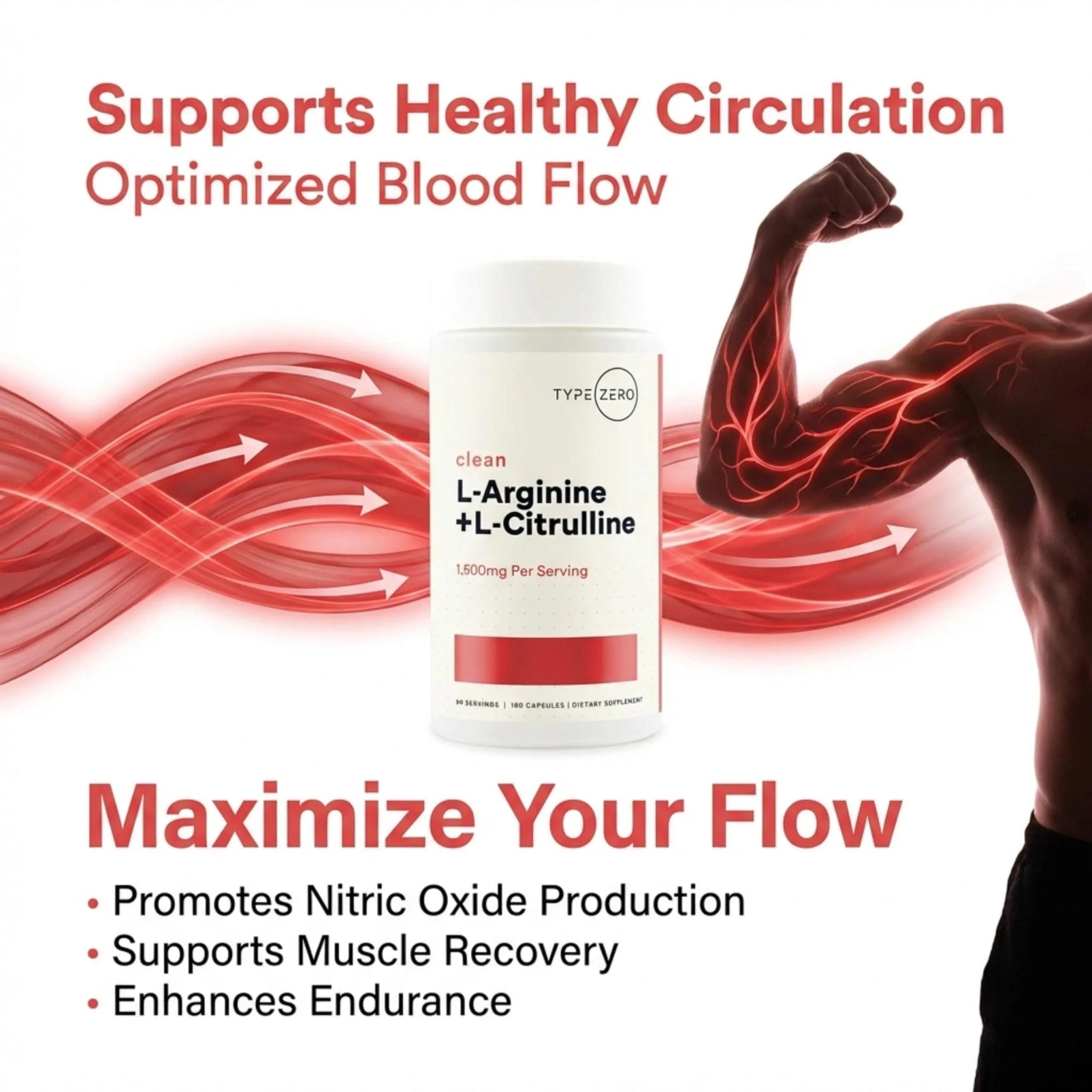 Type Zero L-Arginine + L-Citrulline Supplement (1500mg) - Nitric Oxide Booster - Clean, Keto-Friendly, GMO-Free, 180 Capsules, 90 Servings - TrustMedUSA