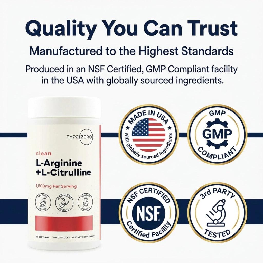 Type Zero L-Arginine + L-Citrulline Supplement (1500mg) - Nitric Oxide Booster - Clean, Keto-Friendly, GMO-Free, 180 Capsules, 90 Servings - TrustMedUSA