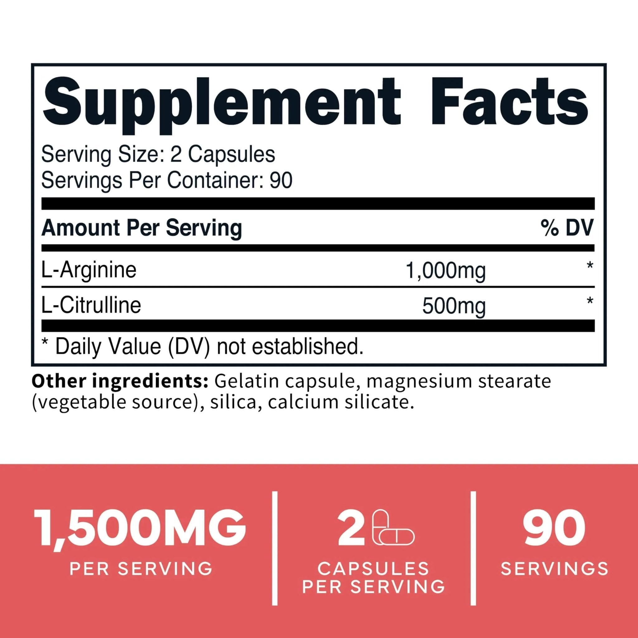 Type Zero L-Arginine + L-Citrulline Supplement (1500mg) - Nitric Oxide Booster - Clean, Keto-Friendly, GMO-Free, 180 Capsules, 90 Servings - TrustMedUSA