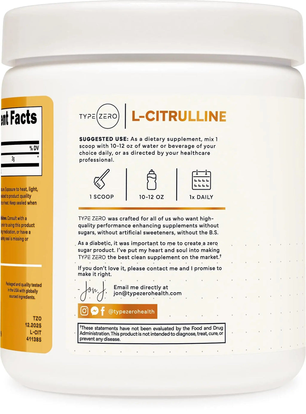 Type Zero L-Citrulline Base Powder, 3,000mg Per Serving - 100 Servings - TrustMedUSA