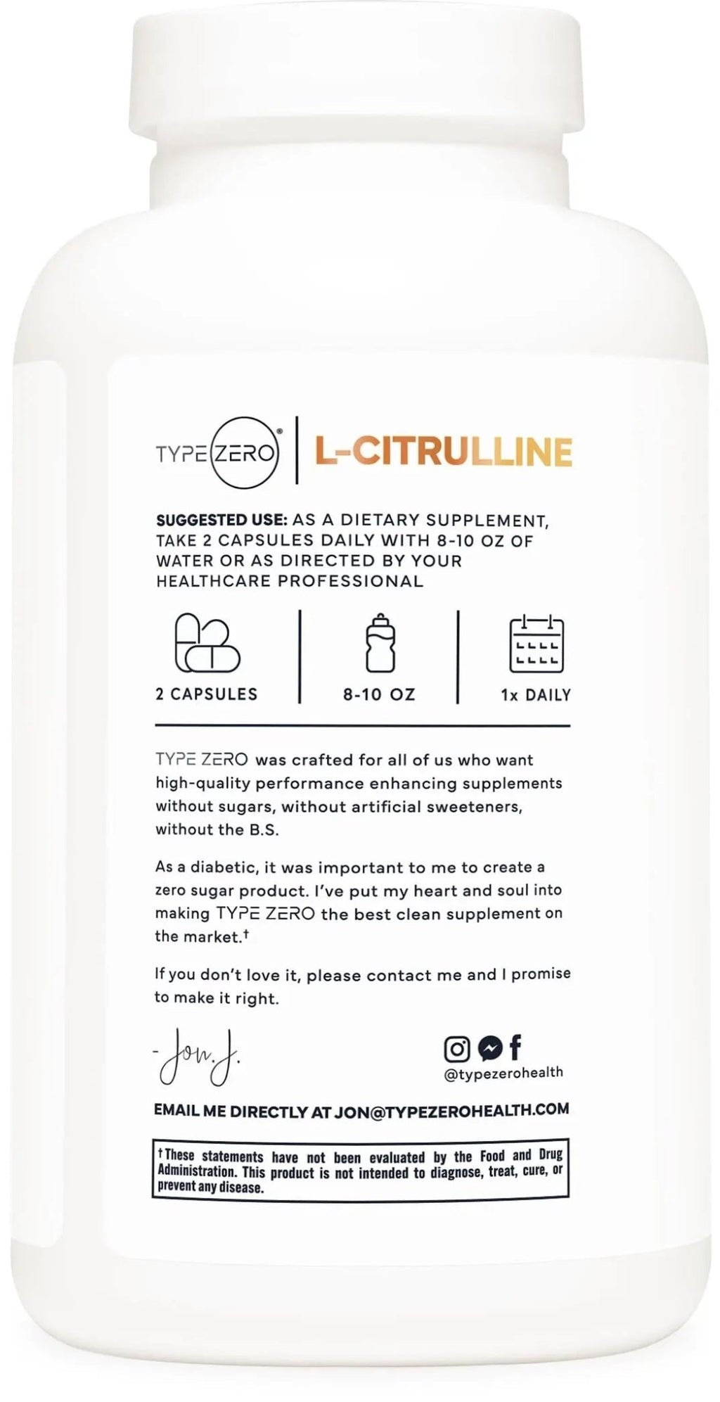 Type Zero L-Citrulline Capsules (180 Capsules) (1500 mg per Serving) - GMO-Free - TrustMedUSA