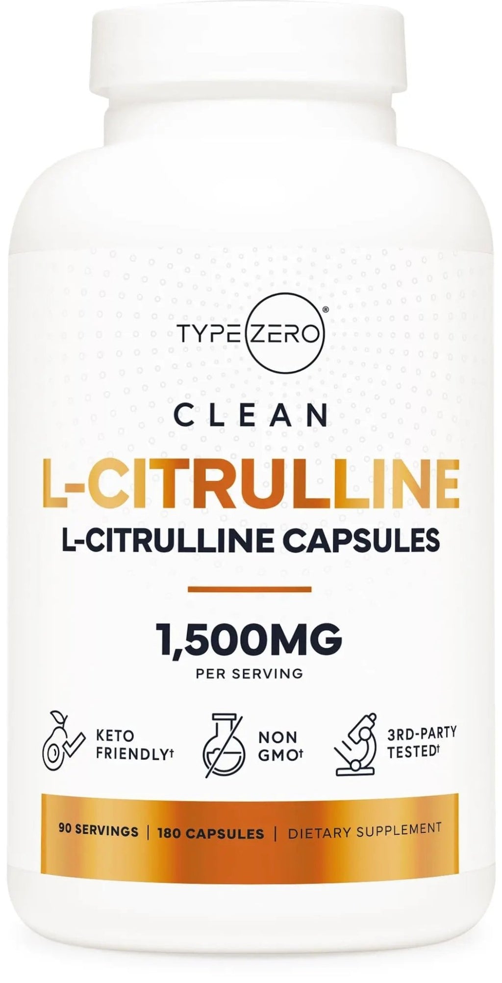 Type Zero L-Citrulline Capsules (180 Capsules) (1500 mg per Serving) - GMO-Free - TrustMedUSA