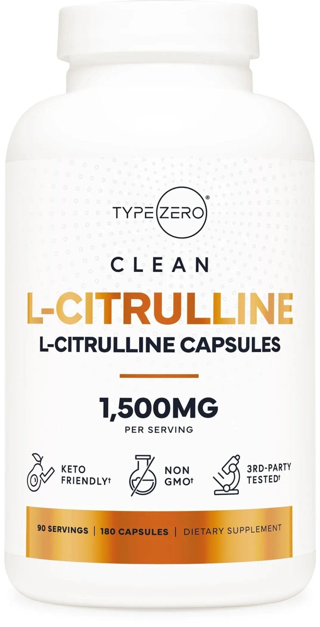 Type Zero L-Citrulline Capsules (180 Capsules) (1500 mg per Serving) - GMO-Free - TrustMedUSA