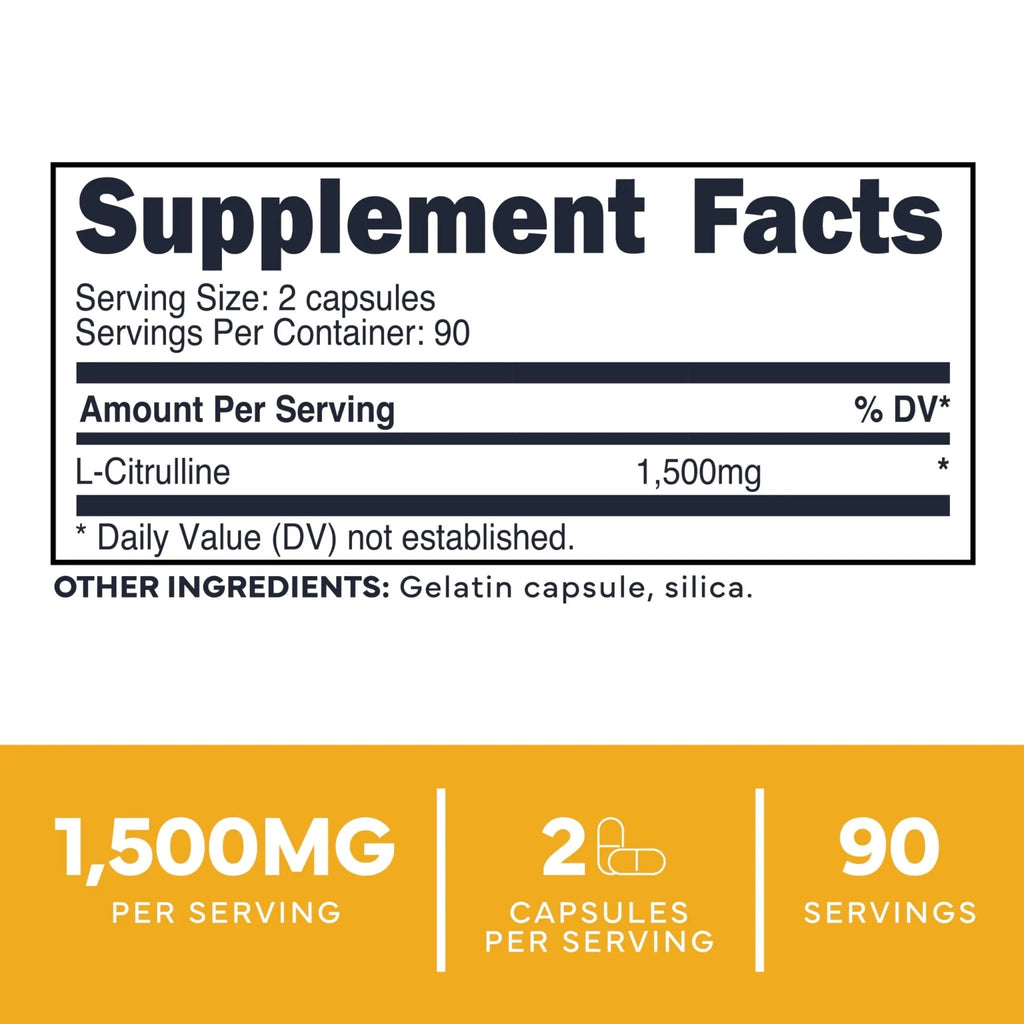 Type Zero L-Citrulline Capsules (180 Capsules) (1500 mg per Serving) - GMO-Free - TrustMedUSA