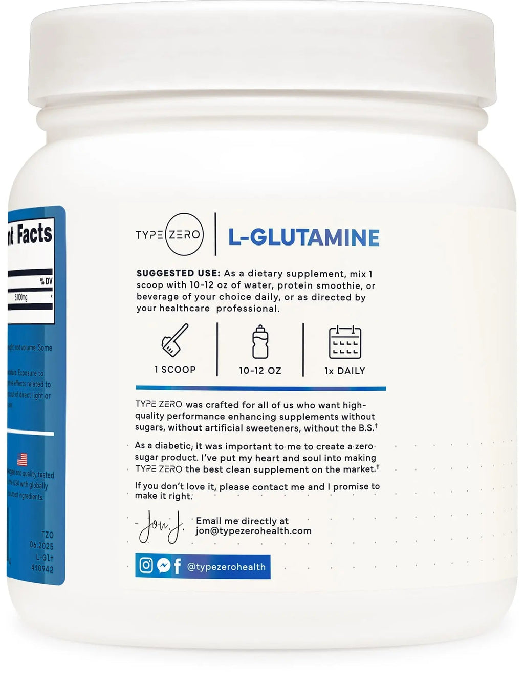 Type Zero L-Glutamine Powder (500G) 3-Month Supply Pure L-Glutamine Supplement - Vegan, Gluten Free, No Fillers - TrustMedUSA