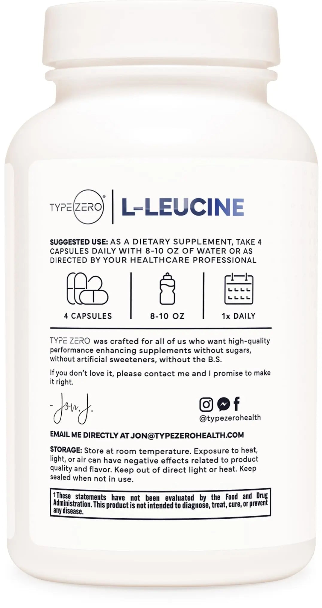 Type Zero L-Leucine Capsules (2000mg per Serving) 120 Capsules - 30 Servings - TrustMedUSA