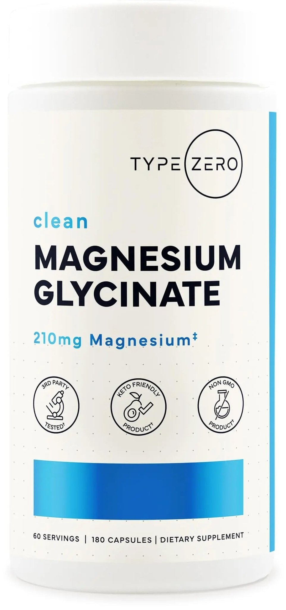 Type Zero Magnesium Glycinate (210mg | 180 Capsules) Pure, Non-GMO, Gluten Free, Natural High Absorption Magnesium Supplement - TrustMedUSA