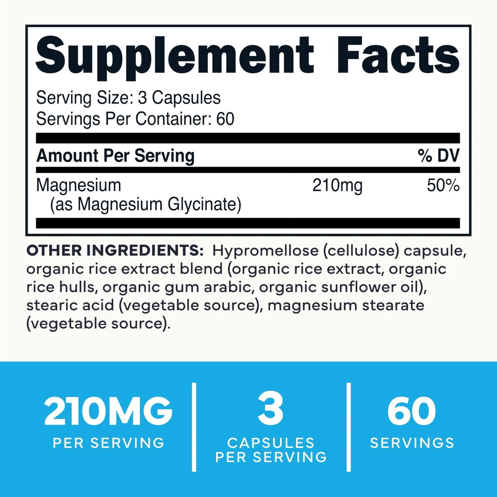 Type Zero Magnesium Glycinate (210mg | 180 Capsules) Pure, Non-GMO, Gluten Free, Natural High Absorption Magnesium Supplement - TrustMedUSA