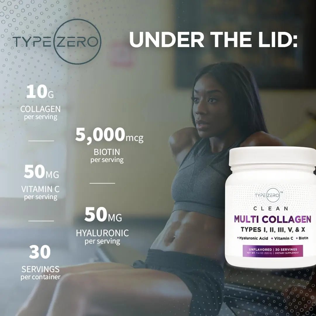 Type Zero Multi Collagen Powder 30 Servings (Unflavored) - Types I, II, III, V, & X Collagen Peptides + Hyaluronic Acid, VIT C, Biotin - TrustMedUSA