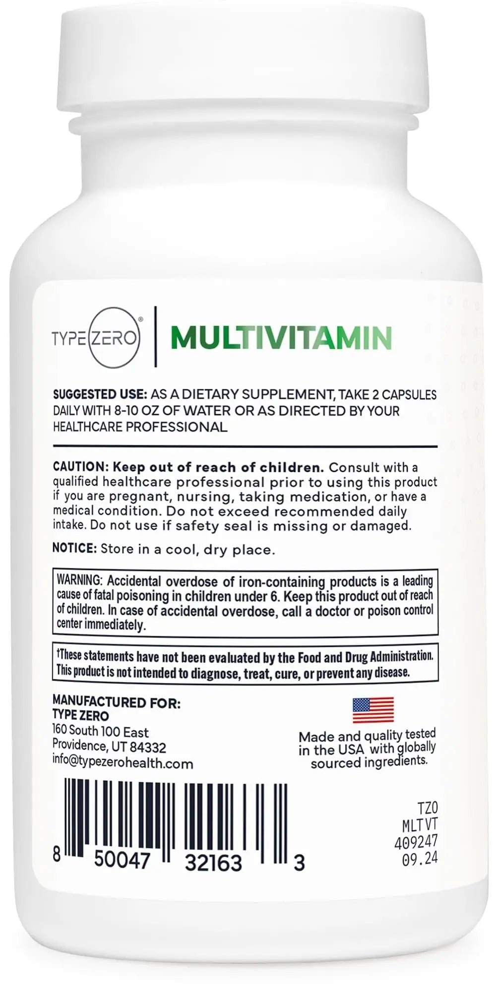 Type Zero Multivitamin Capsules (120 Capsules) (1300 mg) - with Probiotics + 22 Vitamins and Minerals, GMO-Free - TrustMedUSA