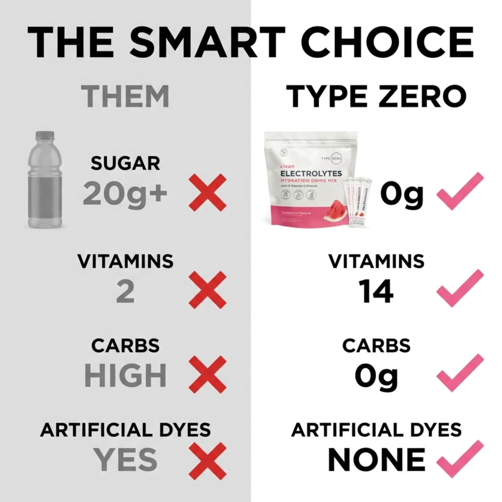 Type Zero Sugar Free Electrolytes Powder Packets + Clean Hydration Powder Stick Packs with 14 Vitamins and Minerals - Watermelon Flavor, 30 Servings - TrustMedUSA