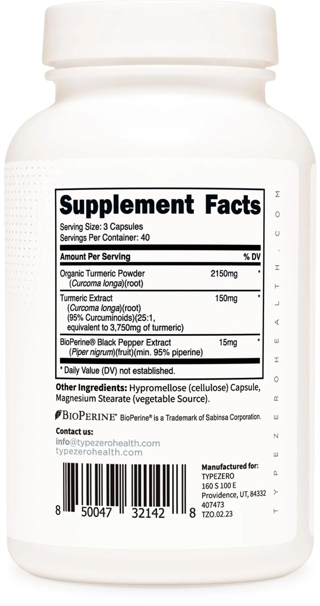 Type Zero Turmeric with Bioperine (120 Capsules) (2300mg per Serving) - GMO Free, Gluten Free, 3rd Party Tested - TrustMedUSA