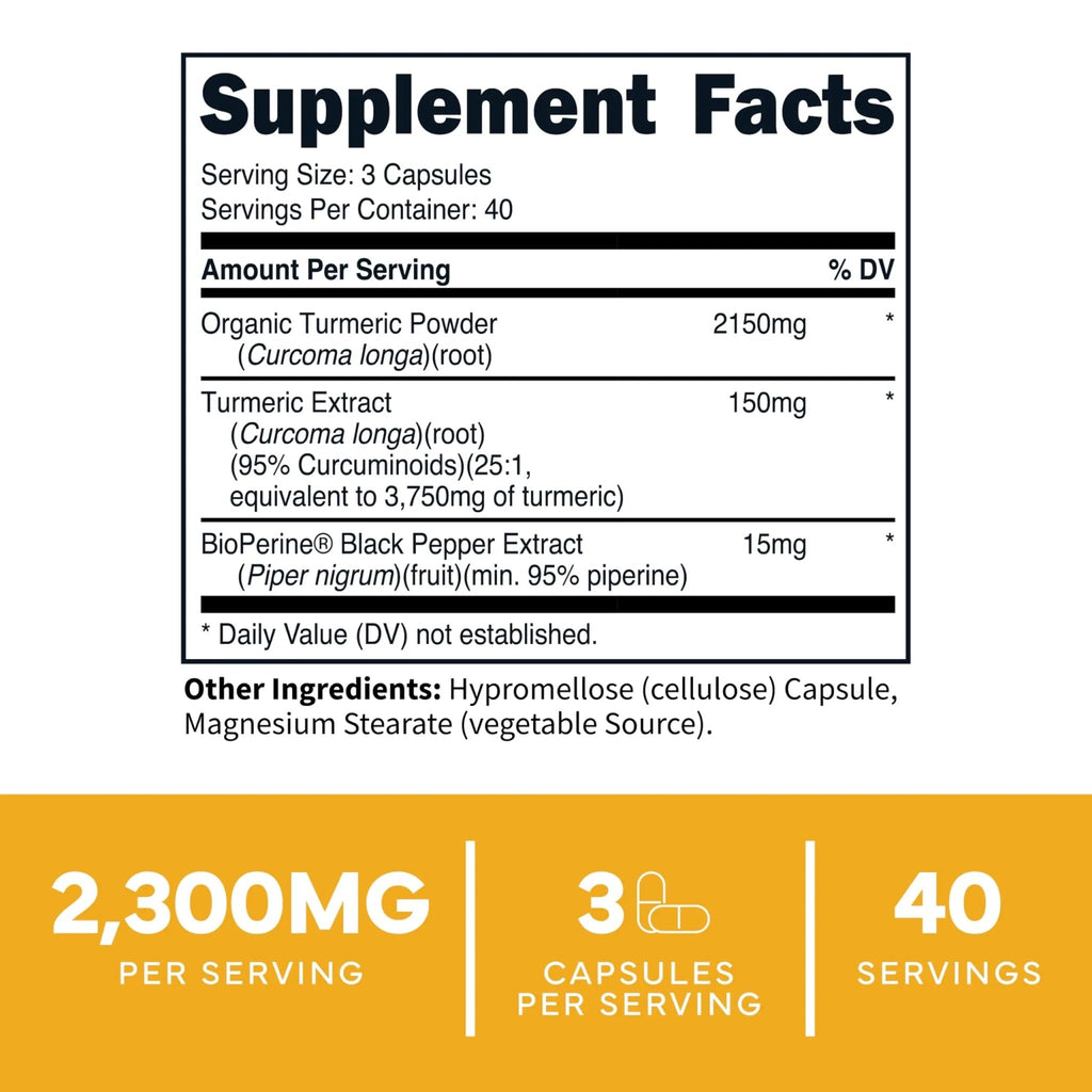 Type Zero Turmeric with Bioperine (120 Capsules) (2300mg per Serving) - GMO Free, Gluten Free, 3rd Party Tested - TrustMedUSA