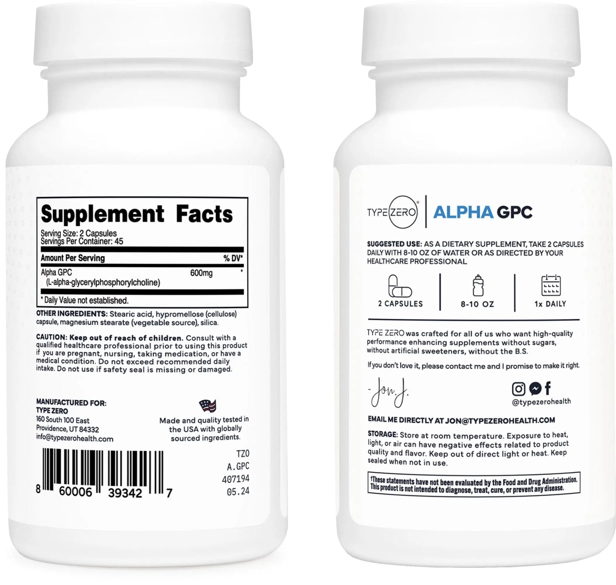 Type Zero Ultra Clean Alpha GPC Choline Supplement (600mg | 90 Capsules) Soy Free, Non-GMO Nootropics Alpha GPC 600mg / 300mg; Alpha-GPC Brain Memory and Focus Supplements - TrustMedUSA