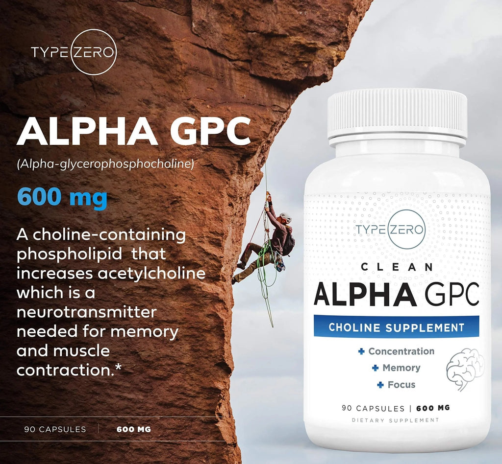 Type Zero Ultra Clean Alpha GPC Choline Supplement (600mg | 90 Capsules) Soy Free, Non-GMO Nootropics Alpha GPC 600mg / 300mg; Alpha-GPC Brain Memory and Focus Supplements - TrustMedUSA