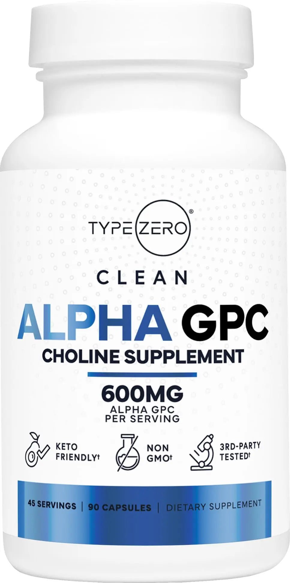 Type Zero Ultra Clean Alpha GPC Choline Supplement (600mg | 90 Capsules) Soy Free, Non-GMO Nootropics Alpha GPC 600mg / 300mg; Alpha-GPC Brain Memory and Focus Supplements - TrustMedUSA
