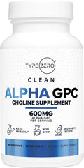 Type Zero Ultra Clean Alpha GPC Choline Supplement (600mg | 90 Capsules) Soy Free, Non-GMO Nootropics Alpha GPC 600mg / 300mg; Alpha-GPC Brain Memory and Focus Supplements - TrustMedUSA