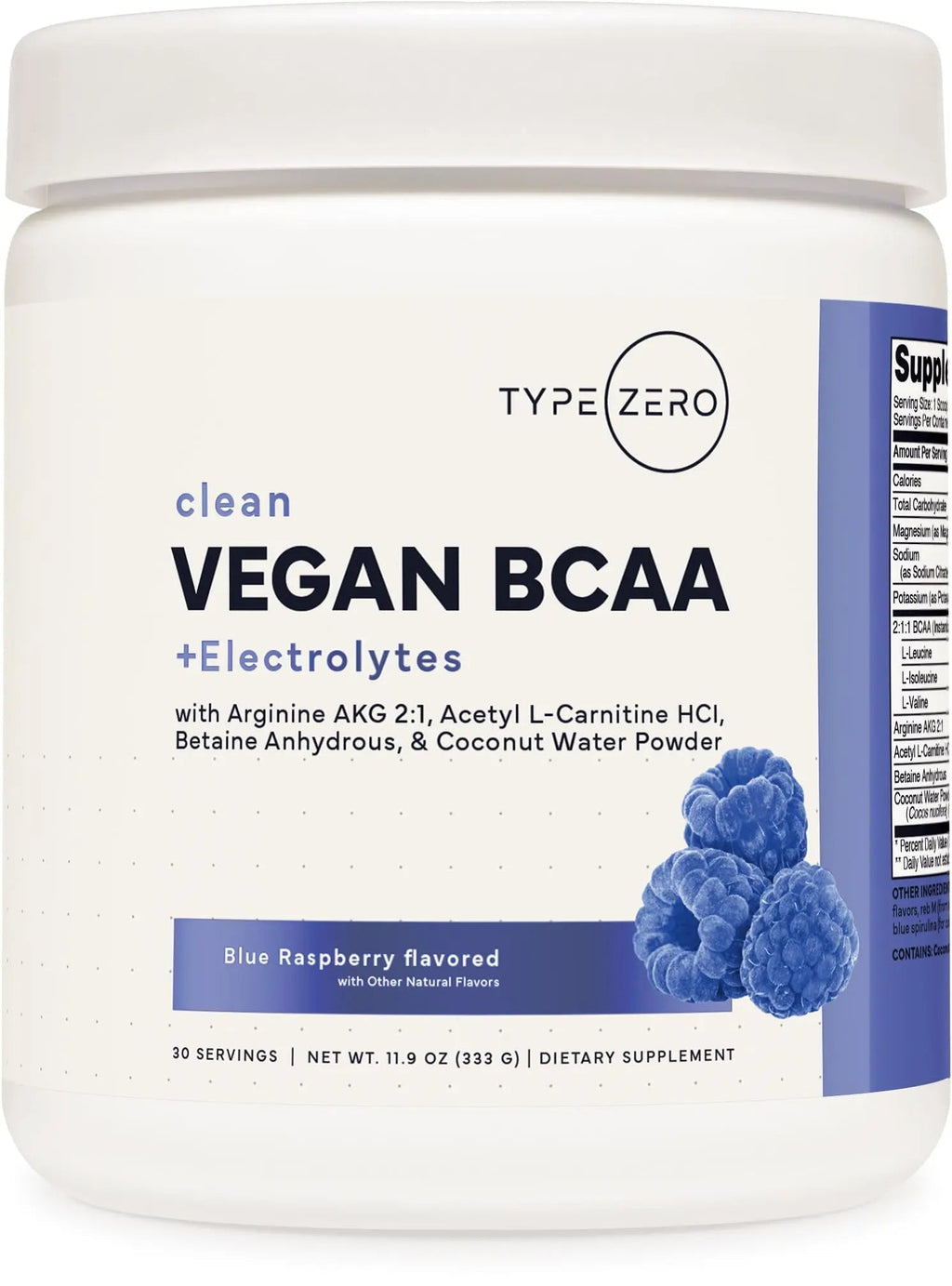 Type Zero Ultra Clean Vegan BCAA Powder + Electrolytes (Blue Raspberry | 6G) 2:1:1 Sugar-Free/No Sucralose BCAAs Amino Acids Supplement - BCAA Vegan Amino Acids After Workout Drink, 30 Servings - TrustMedUSA