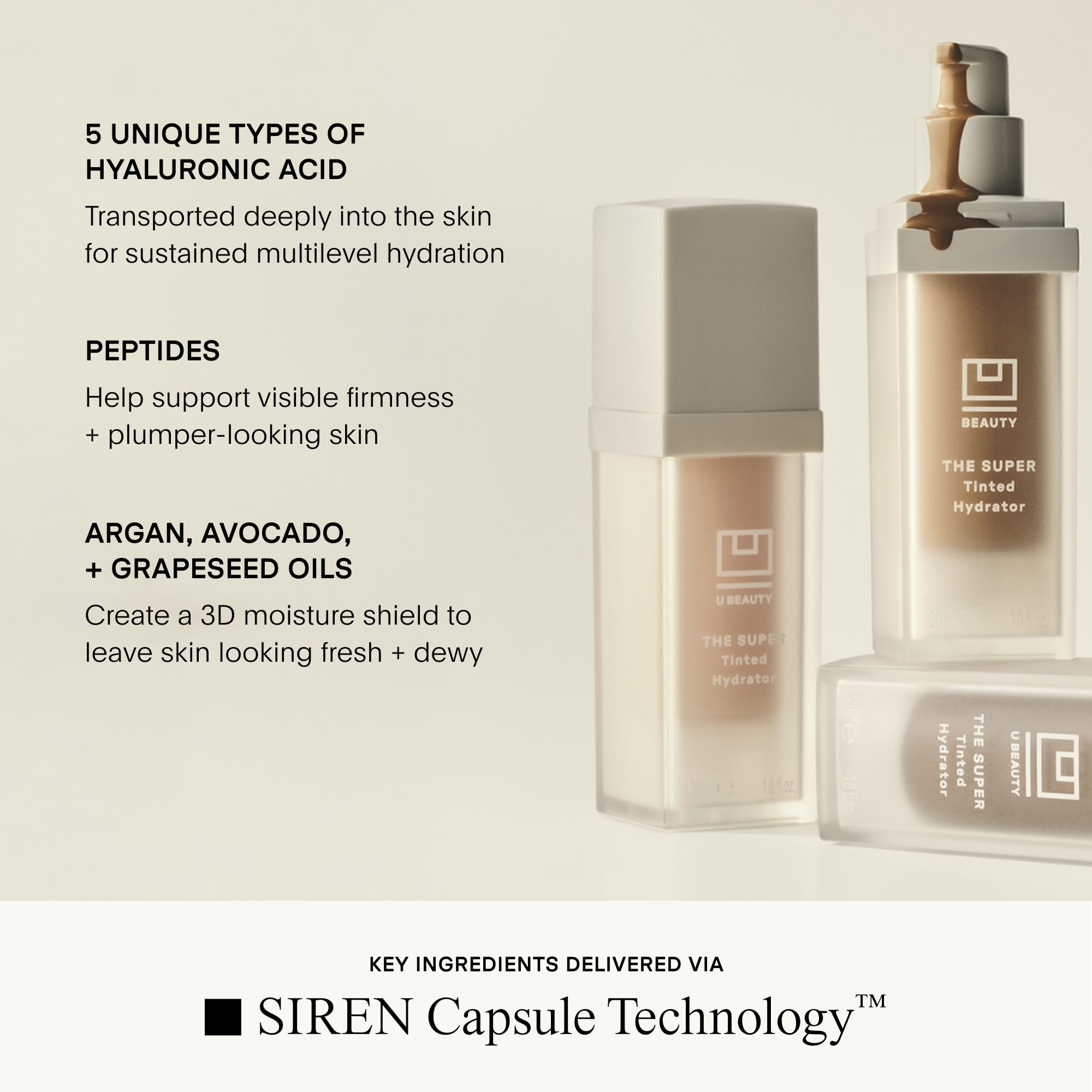 U Beauty The Super Tinted Hydrator Hyaluronic Acid Moisturizing Cream - Mega-Dose Skin Hydrator for Supple, Smooth, and Softer-Looking Skin For Up To 48 Hours - Shade 1-1.0 oz - TrustMedUSA